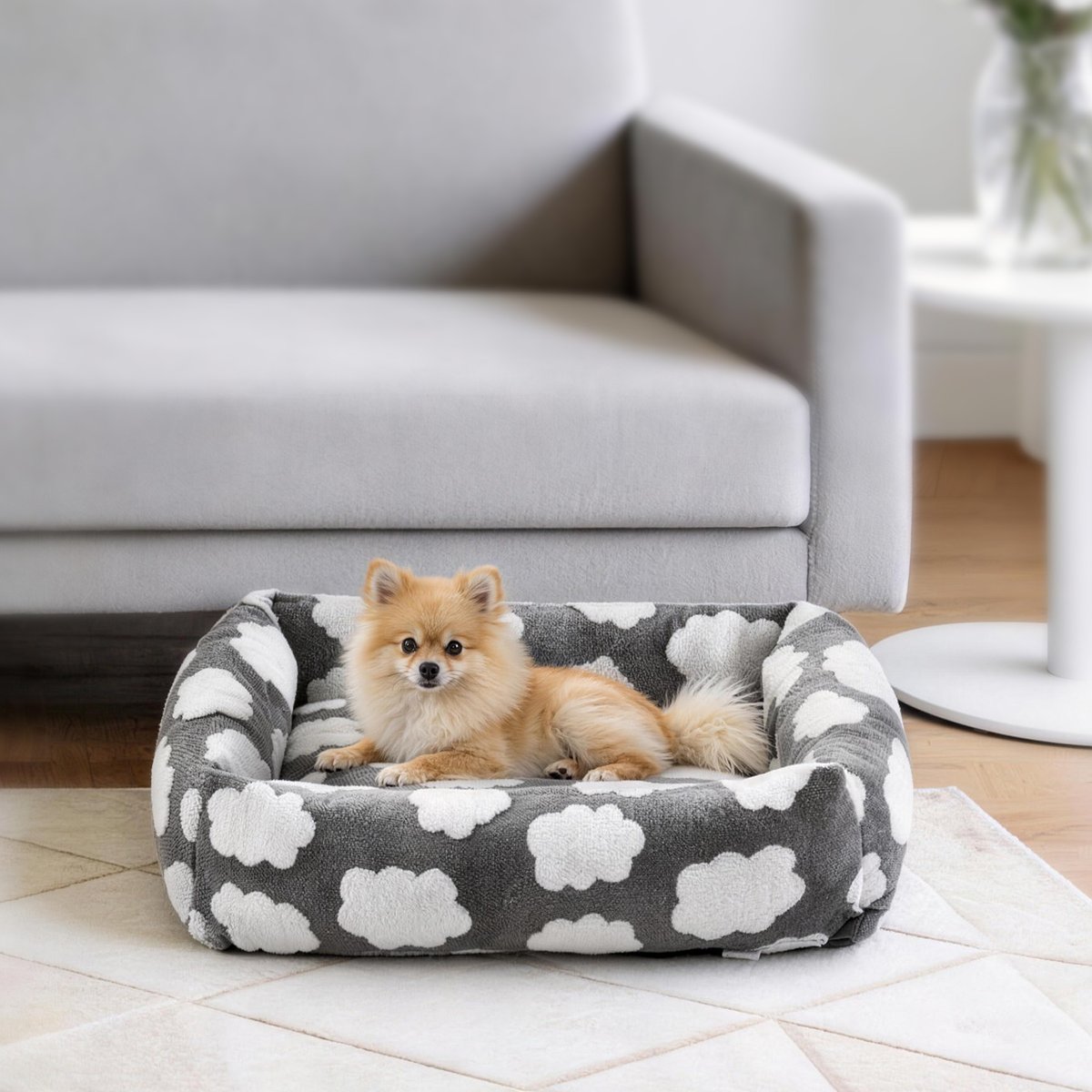 AIPERRO Square Pillow Bolster Dog & Cat Bed with Removable Cover & Machine Washable, Grey, Small