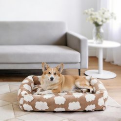 AIPERRO Square Pillow Bolster Dog & Cat Bed with Removable Cover & Machine Washable, Brown, Large