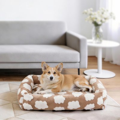 AIPERRO AIPERRO Square Pillow Bolster Dog & Cat Bed with Removable Cover & Machine Washable, Brown, Large