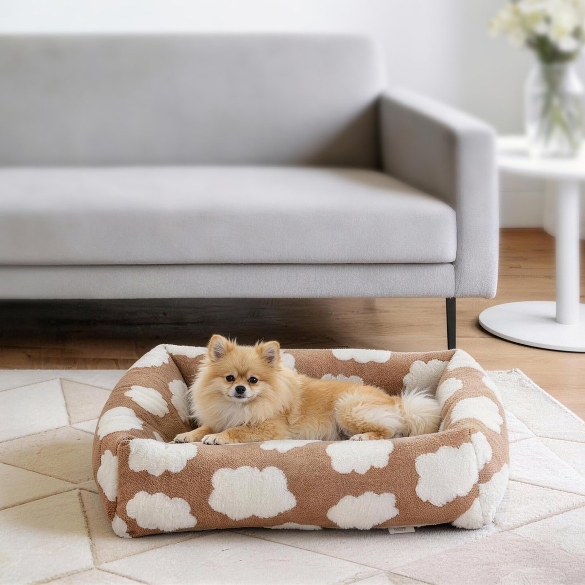 AIPERRO Square Pillow Bolster Dog & Cat Bed with Removable Cover & Machine Washable, Brown, Small