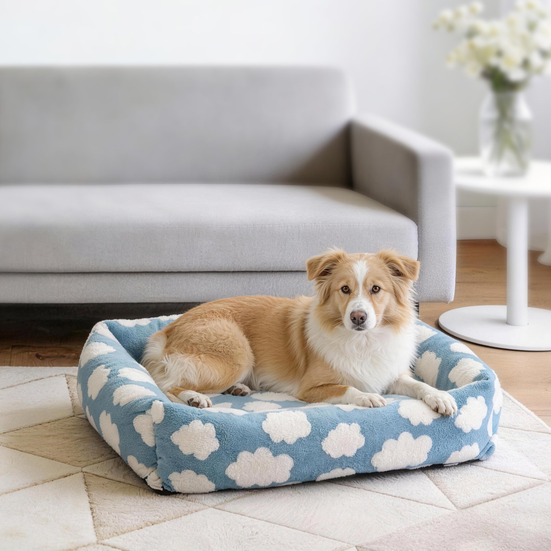 AIPERRO Square Pillow Bolster Dog & Cat Bed with Removable Cover & Machine Washable, Blue, X-Large