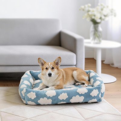 AIPERRO AIPERRO Square Pillow Bolster Dog & Cat Bed with Removable Cover & Machine Washable, Blue, Large
