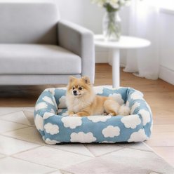 AIPERRO Square Pillow Bolster Dog & Cat Bed with Removable Cover & Machine Washable, Blue, Small