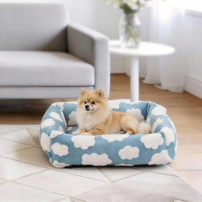 AIPERRO AIPERRO Square Pillow Bolster Dog & Cat Bed with Removable Cover & Machine Washable, Blue, Small