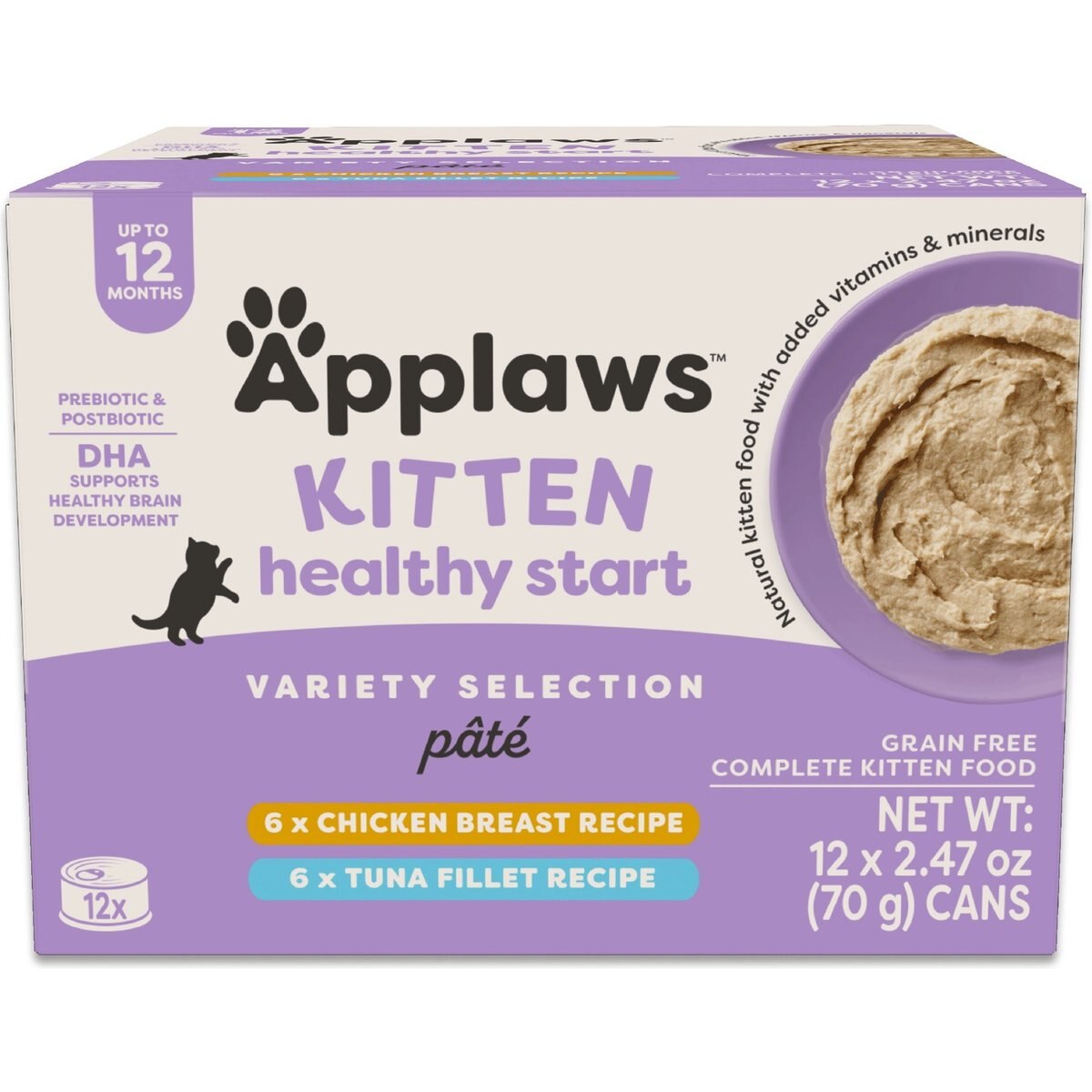 Applaws Kitten Healthy Start Variety Pack Grain-Free Selection Pate Canned Wet Cat Food, 2.47-oz, case of 12