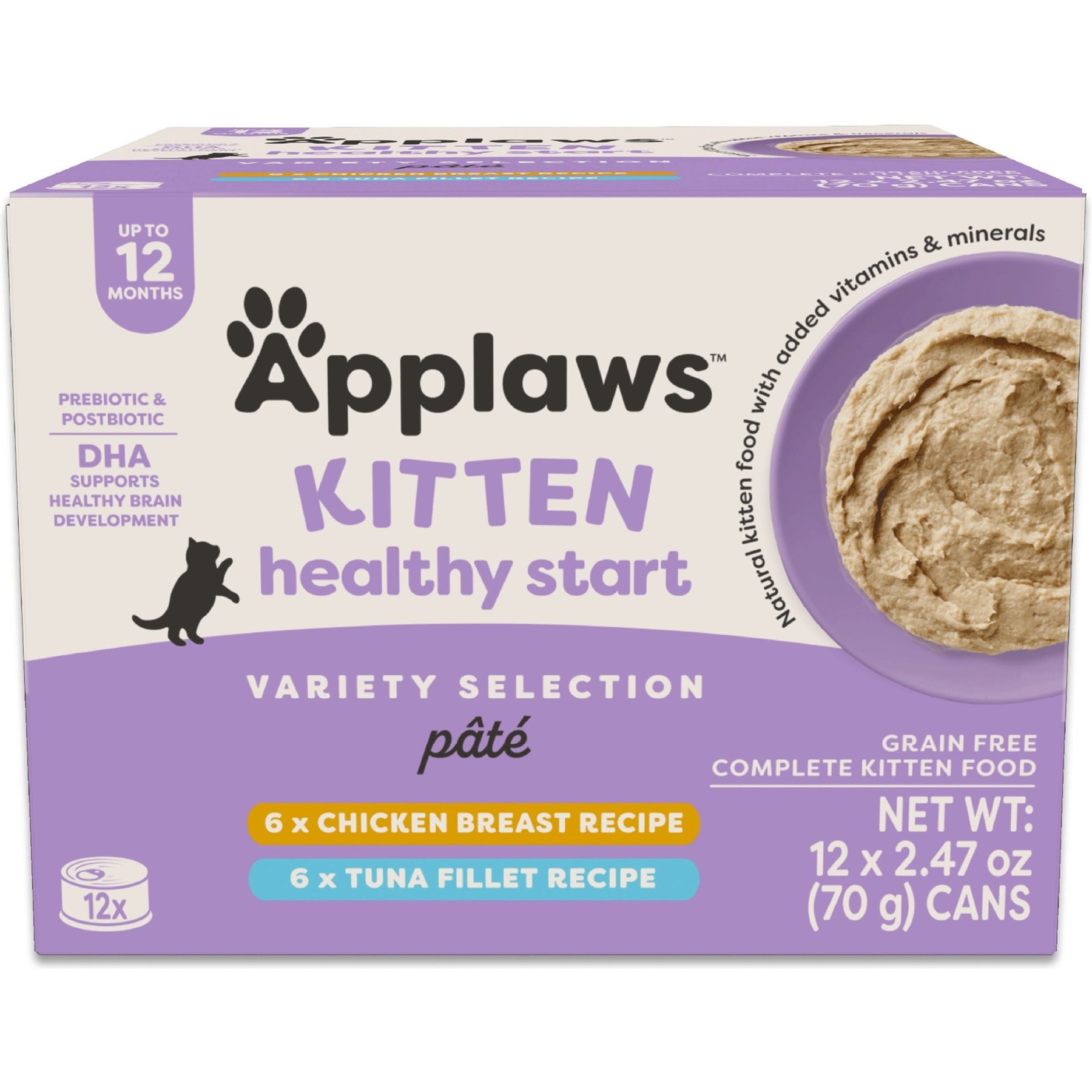 Applaws Kitten Healthy Start Variety Pack Grain-Free Selection Pate Canned Wet Cat Food, 2.47-oz, case of 12