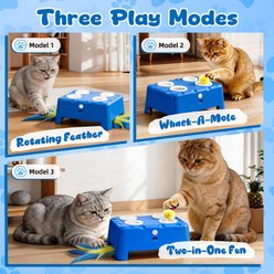 Casfuy 2-in-1 Interactive Cat Games & Puzzle Toy with 4-Hole Mole & Rotating Feather, Blue slide 2 of 8