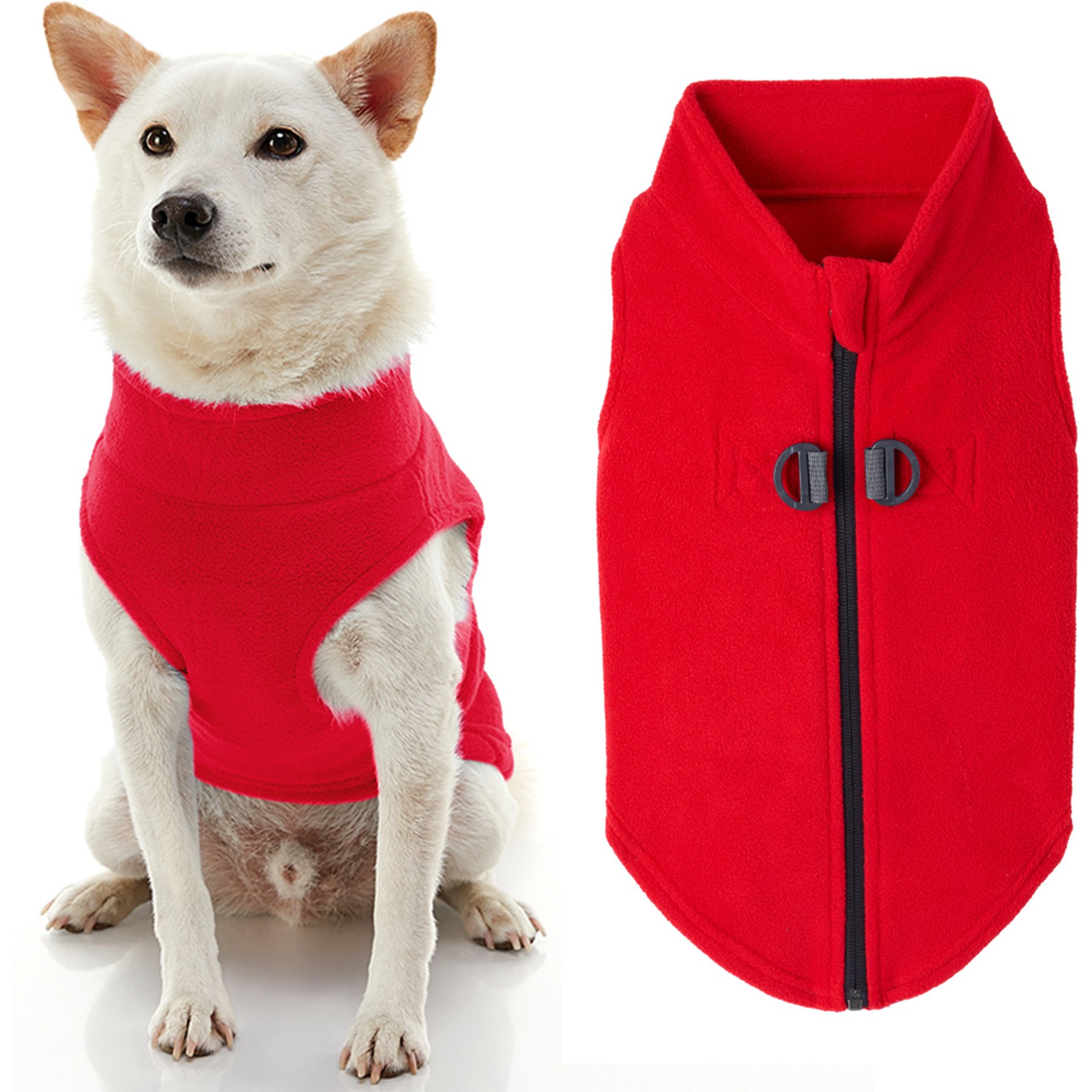 Gooby Zip-Up Fleece Dog Vest, Red, Medium: 17.5-in chest