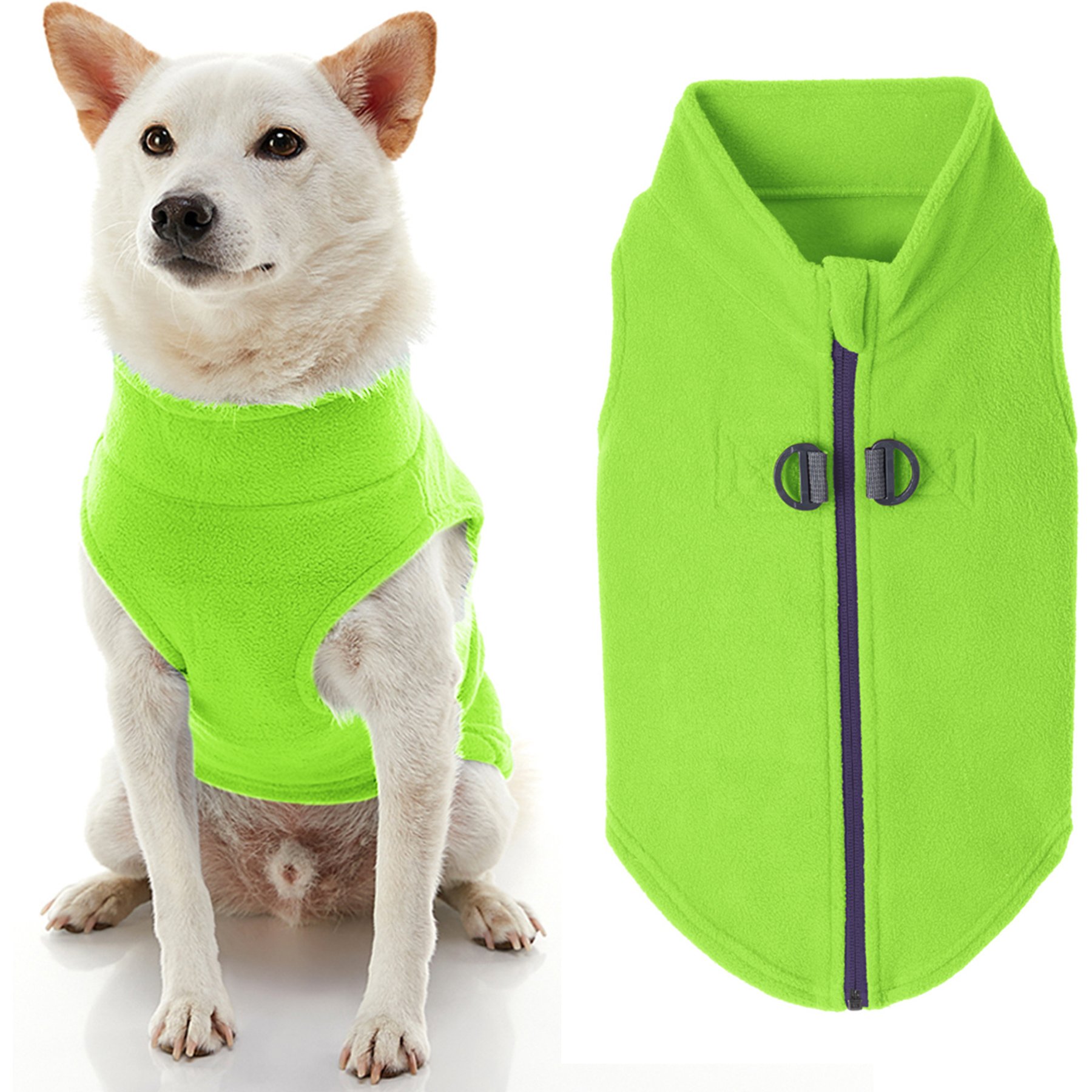 Gooby Zip-Up Fleece Dog Vest, Lime, X-Small: 11-in chest