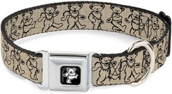 Buckle-Down Grateful Dead Dancing Bears Hemp Black Metal Seatbelt Buckle Polyester Dog Collar, Beige, Medium: 16 to 23-in neck, 1.5-in wide