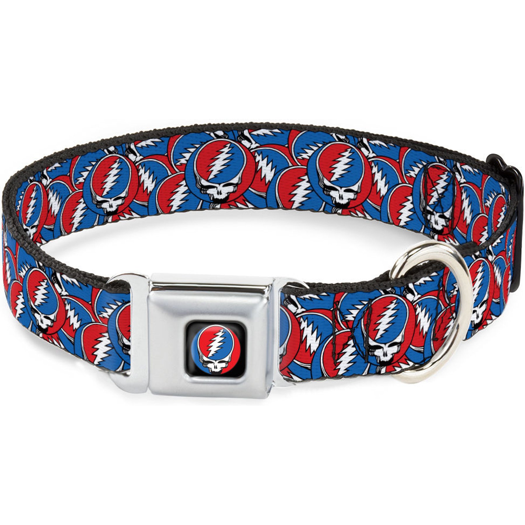 Buckle-Down Grateful Dead Steal Your Face Logo Stacked Metal Seatbelt Buckle Polyester Dog Collar, Red/White/Blue, Medium: 16 to 23-in neck, 1.5-in wide