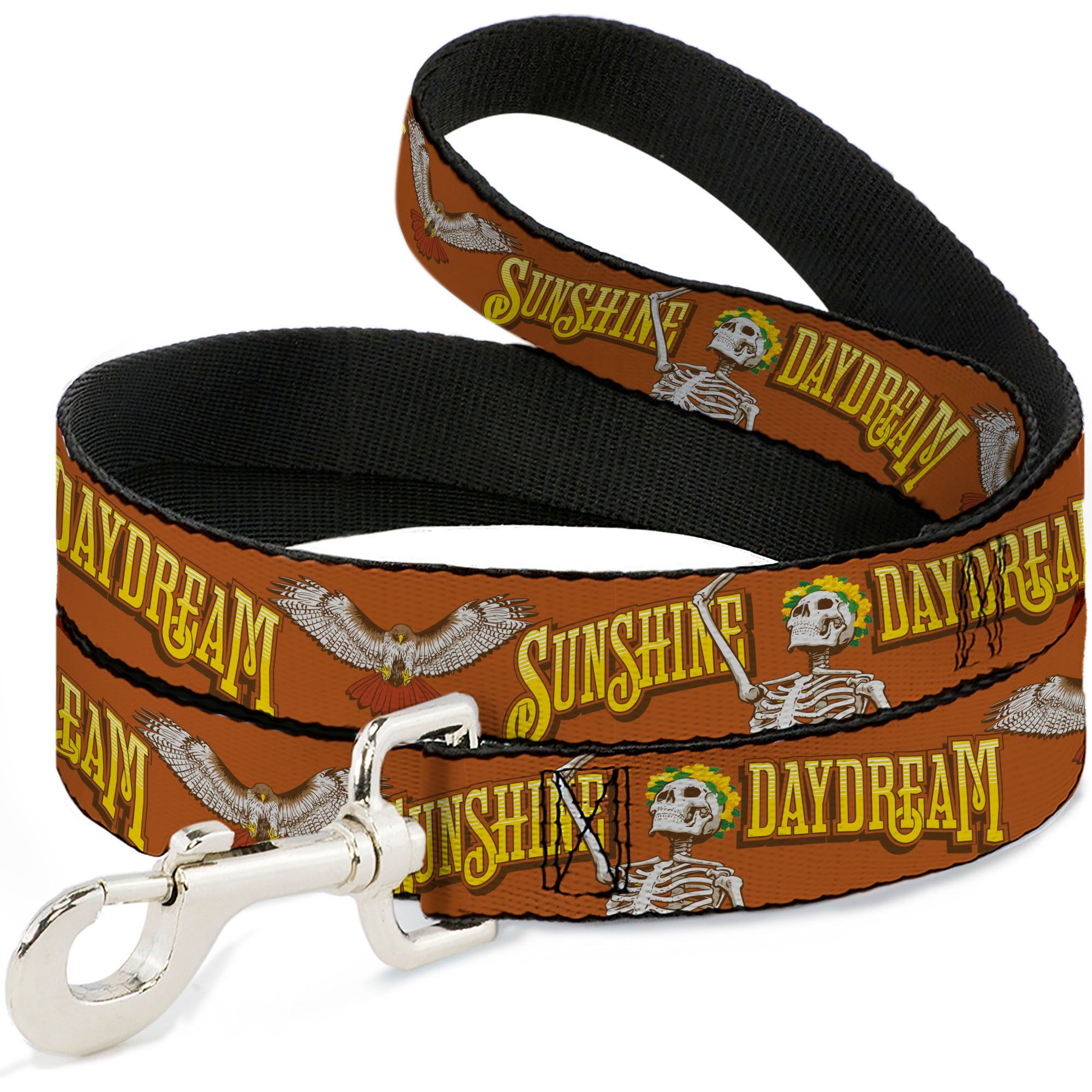 Buckle-Down Grateful Dead Sunshine Daydream Skeleton Orange Polyester Dog Leash, Multicolor, 6-ft long, 1-in wide