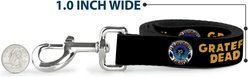 Buckle-Down Grateful Dead Text Skull & Roses Round Logo Polyester Dog Leash, Black/Yellow, 6-ft long, 1-in wide slide 2 of 3