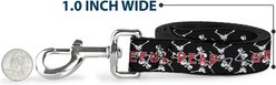 Buckle-Down Grateful Dead Dancing Skeletons & Text Polyester Dog Leash, Black/White/Red, 4-ft long, 1-in wide slide 2 of 3