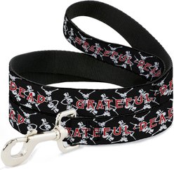Buckle-Down Grateful Dead Dancing Skeletons & Text Polyester Dog Leash, Black/White/Red, 4-ft long, 1-in wide