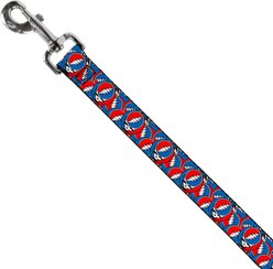 Buckle-Down Grateful Dead Steal Your Face Logo Stacked Dog Leash, Red/White/Blue, 6-ft long, 1-in wide slide 2 of 3