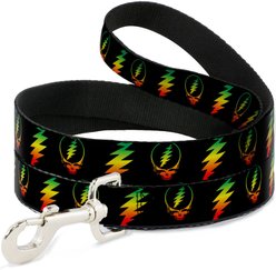 Buckle-Down Grateful Dead Steal Your Face Lightning Bolt Repeat Polyester Dog Leash, Black Rasta, 6-ft long, 1-in wide slide 1 of 3