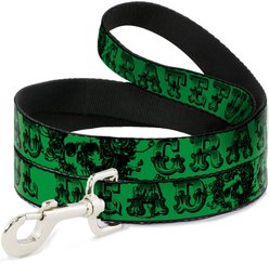 Buckle-Down Grateful Dead Text Skull Roses Polyester Dog Leash, Green, 4-ft long, 1-in wide