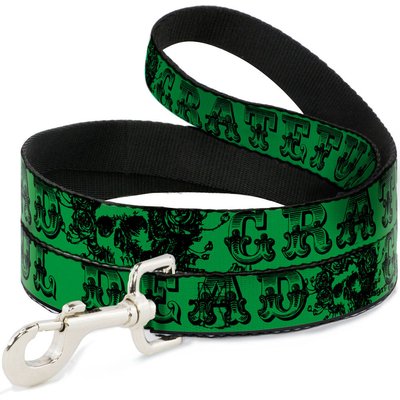 Buckle-Down Buckle-Down Grateful Dead Text Skull Roses Polyester Dog Leash, Green, 4-ft long, 1-in wide