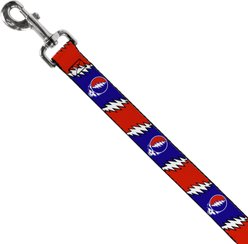 Buckle-Down Grateful Dead Steal Your Face Lightning Bolt Repeat Polyester Dog Leash, Red/White/Blue, 6-ft long, 1-in wide slide 2 of 3