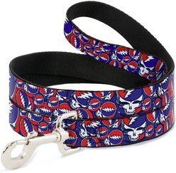 Buckle-Down Grateful Dead Steal Your Face Stacked Polyester Dog Leash, Red/White/Blue, 6-ft long, 1-in wide
