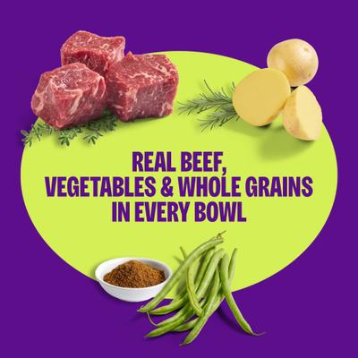 Show full view: Wellness Protein Bowls Adult Wholesome Grains Beef, Potato & Green Beans Fresh Alternative Dog Food, 6.2-oz pouch, case of 6 slide 4 of 11