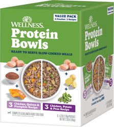 Wellness Protein Bowls Adult Wholesome Grains Chicken Value Pack Fresh Alternative Dog Food, 6.2-oz pouch, case of 6