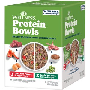 Wellness Protein Bowls Adult Wholesome Grains Beef & Lamb Value Pack Fresh Alternative Dog Food, 6.2-oz pouch, case of 6
