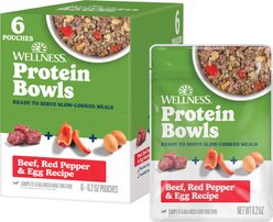 Wellness Protein Bowls Adult Wholesome Grains Beef, Red Pepper & Egg Fresh Alternative Dog Food, 6.2-oz pouch, case of 6