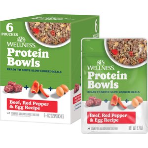 Wellness Protein Bowls Adult Wholesome Grains Beef, Red Pepper & Egg Fresh Alternative Dog Food, 6.2-oz pouch, case of 6