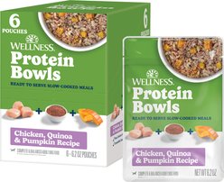 Wellness Protein Bowls Adult Wholesome Grains Chicken, Quinoa & Pumpkin Fresh Alternative Dog Food, 6.2-oz pouch, case of 6