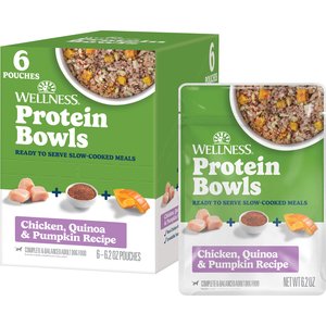 Wellness Protein Bowls Adult Wholesome Grains Chicken, Quinoa & Pumpkin Fresh Alternative Dog Food, 6.2-oz pouch, case of 6