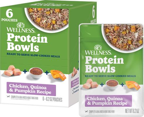Wellness Protein Bowls Adult Wholesome Grains Chicken, Quinoa & Pumpkin Fresh Alternative Dog Food, 6.2-oz pouch, case of 6