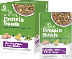 Wellness Protein Bowls Adult Wholesome Grains Chicken, Potato & Peas Fresh Alternative Dog Food, 6.2-oz pouch, case of 6