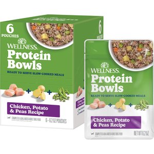 Wellness Protein Bowls Adult Wholesome Grains Chicken, Potato & Peas Fresh Alternative Dog Food, 6.2-oz pouch, case of 6