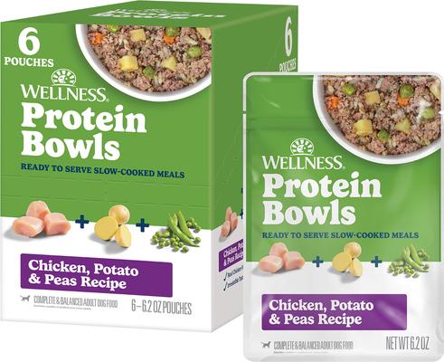 Wellness Protein Bowls Adult Wholesome Grains Chicken, Potato & Peas Fresh Alternative Dog Food, 6.2-oz pouch, case of 6