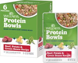 Wellness Protein Bowls Adult Wholesome Grains Beef, Potato & Green Beans Fresh Alternative Dog Food, 6.2-oz pouch, case of 6