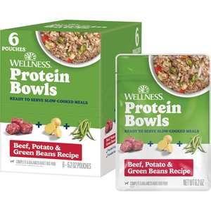 Wellness Protein Bowls Adult Wholesome Grains Beef, Potato & Green Beans Fresh Alternative Dog Food, 6.2-oz pouch, case of 6