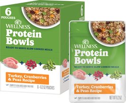 Wellness Protein Bowls Adult Wholesome Grains Turkey, Cranberries & Peas Fresh Alternative Dog Food, 6.2-oz pouch, case of 6