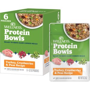 Wellness Protein Bowls Adult Wholesome Grains Turkey, Cranberries & Peas Fresh Alternative Dog Food, 6.2-oz pouch, case of 6