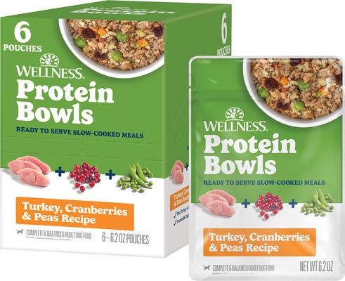Wellness Protein Bowls Adult Wholesome Grains Turkey, Cranberries & Peas Fresh Alternative Dog Food, 6.2-oz pouch, case of 6