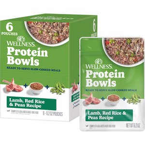 Wellness Protein Bowls Adult Wholesome Grains Lamb, Red Rice & Peas Fresh Alternative Dog Food, 6.2-oz pouch, case of 6