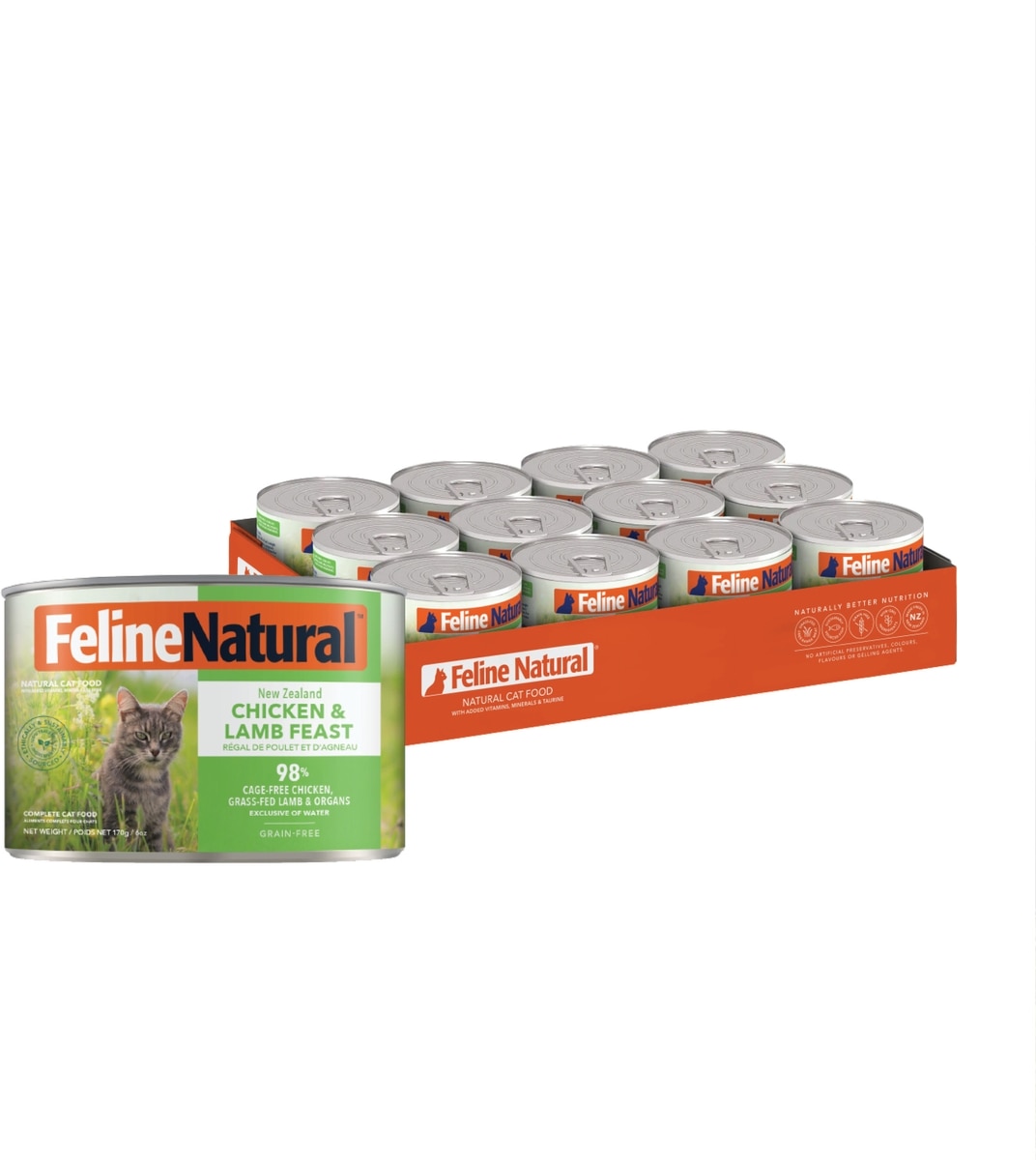 FELINE NATURAL Chicken & Lamb Feast Grain-Free Canned Cat Food, 6