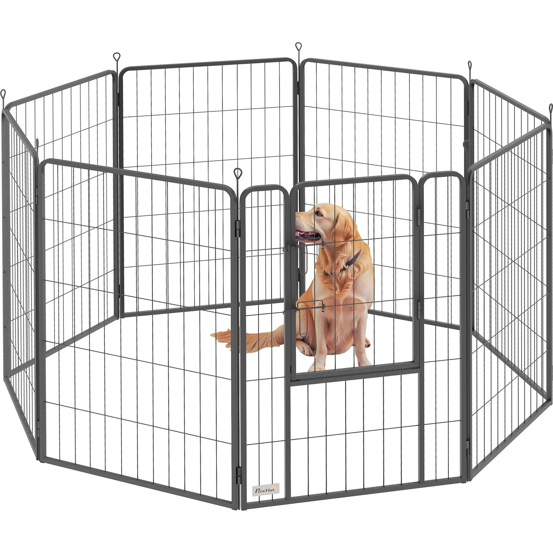 PawHut Heavy Duty Metal Dog Playpen, Black, 53.5 x 53.5 x 39.4-in