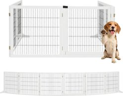PawHut 6-Panel Foldable Freestanding Wooden Dog Gate, White