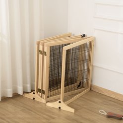 PawHut 6-Panel Foldable Freestanding Wooden Dog Gate, Natural Wood slide 2 of 9