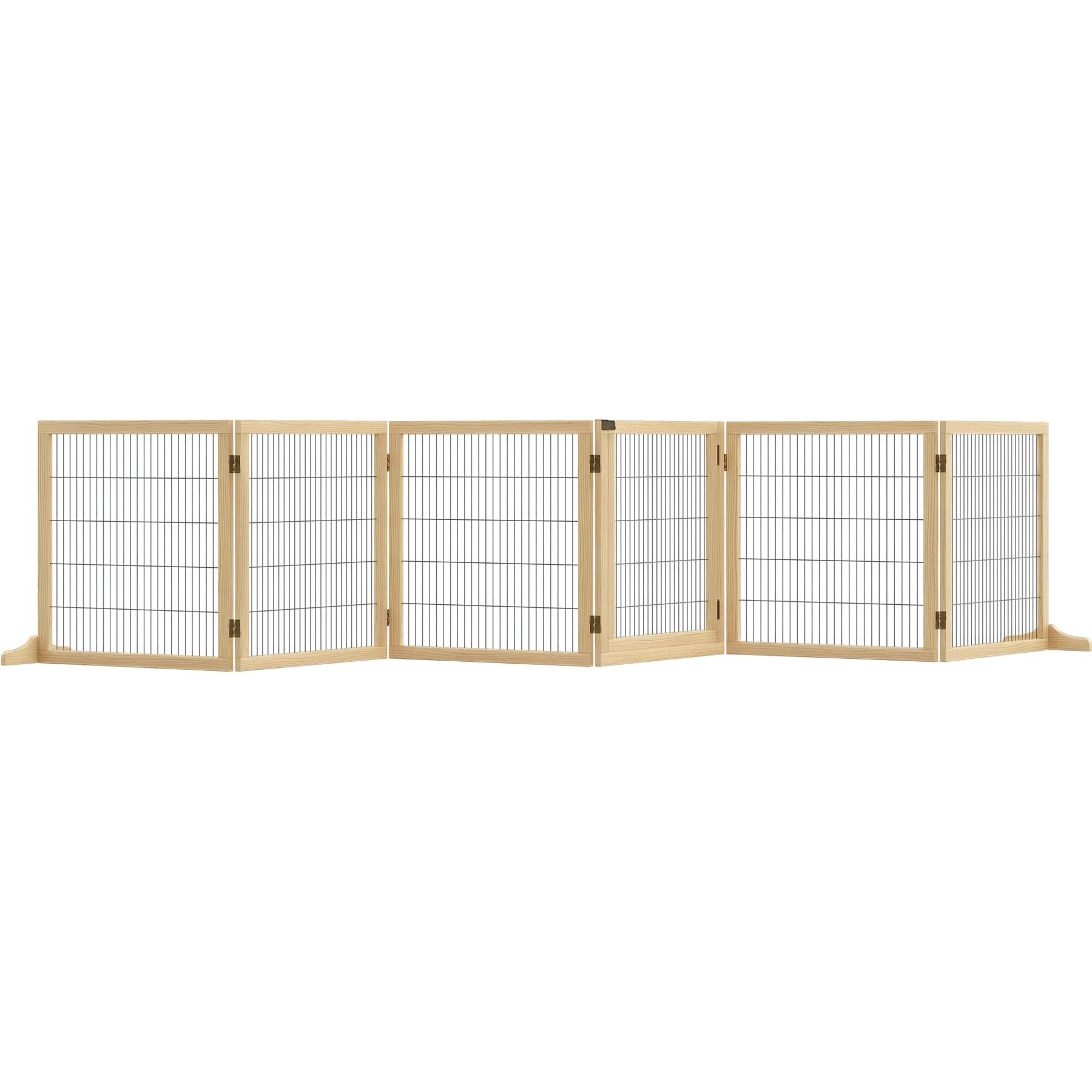 PawHut 6-Panel Foldable Freestanding Wooden Dog Gate, Natural Wood