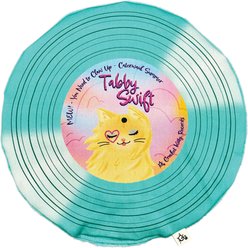 Crochet Kitty Tabby Swift Record Mat Crinkle Cat Toy with Catnip, Teal, 11.5 x 11.5-in