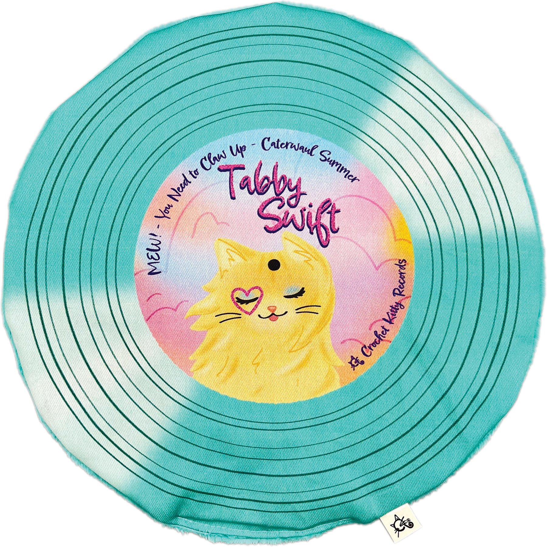Crochet Kitty Tabby Swift Record Mat Crinkle Cat Toy with Catnip, Teal, 11.5 x 11.5-in