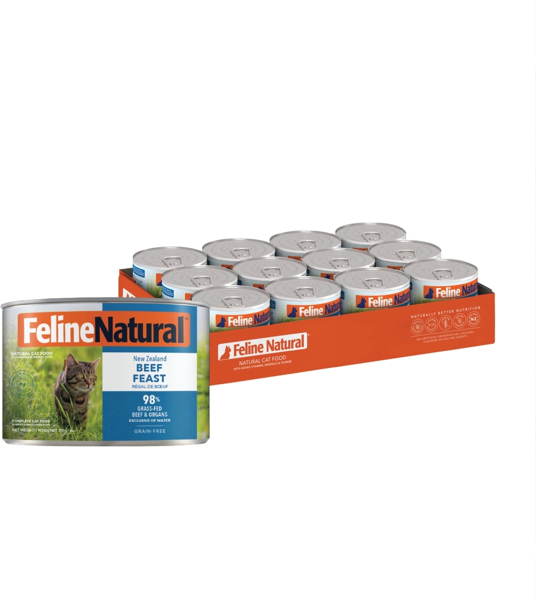 FELINE NATURAL Beef Feast Grain-Free Canned Cat Food, 6-oz, case